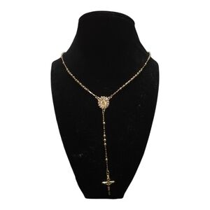 NWOT Elegant Gold Rosary Necklace with Cross Pendant
